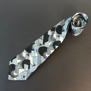Gianno Geometric Patterned Tie - Black and Gray